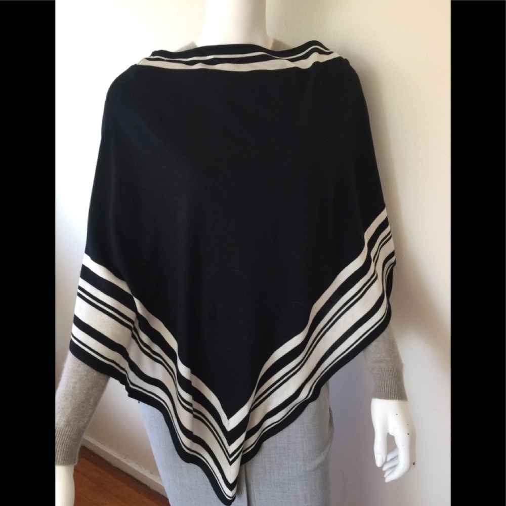 BCBG Maxazaria black & white silk blend poncho